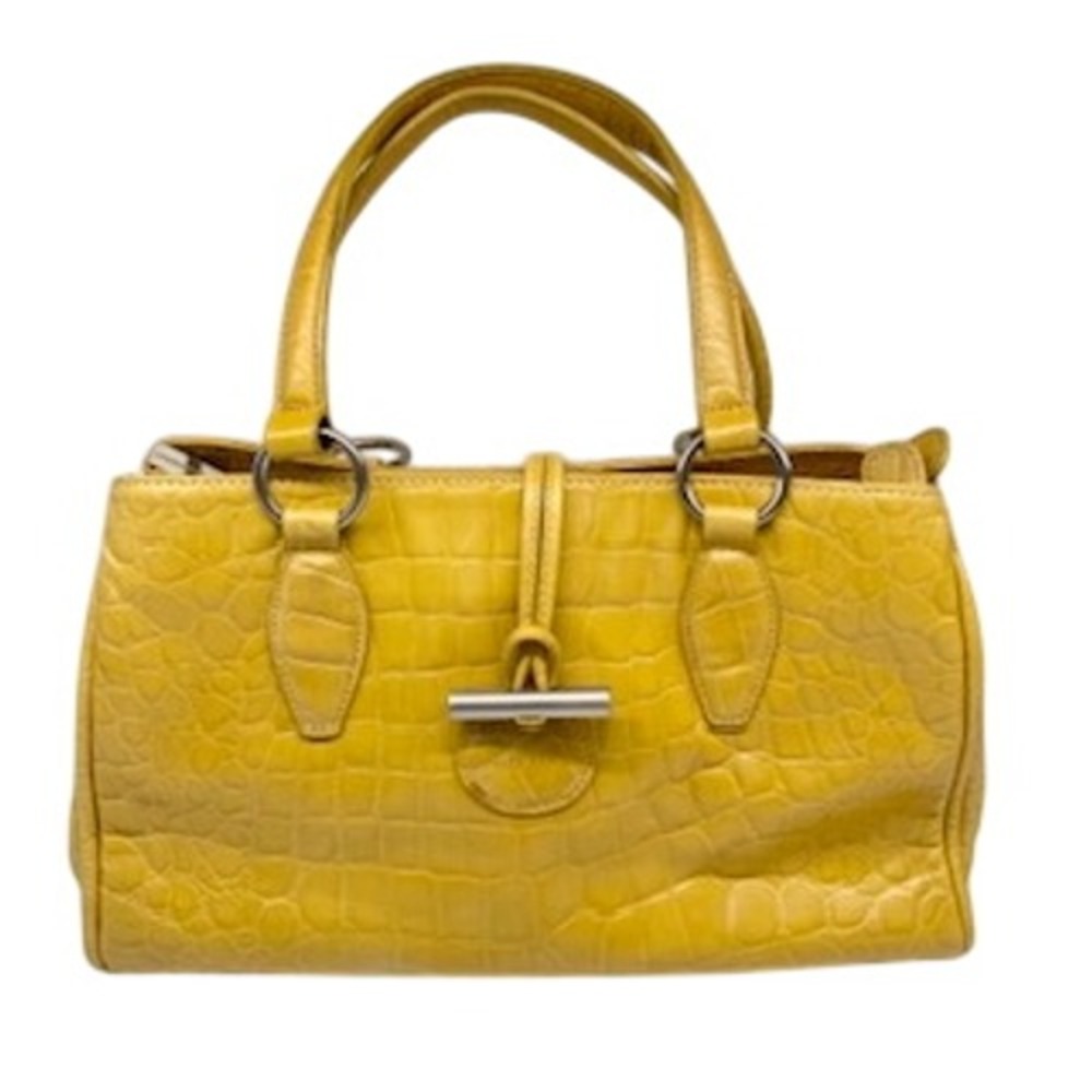 Charles Jourdan Yellow Croc Embossed Leather Satchel Handbag Toggle Closure